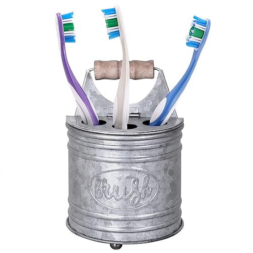 Autumn Alley Farmhouse Toothbrush Holders for Bathrooms - Rustic Galvanized