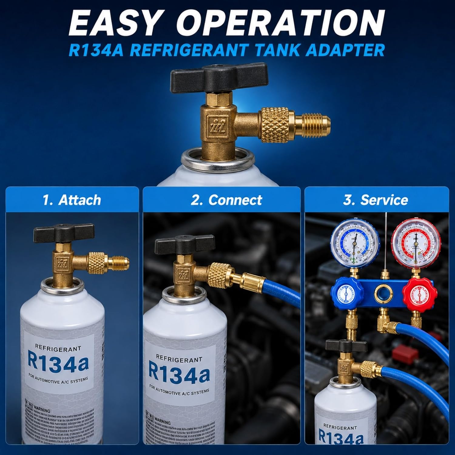 R134A Brass Refrigerant Tank Adapter, 1/4" Male to 1/2" Female Fitting with Valve Core, Automotive AC Freon Charging Port Connector for Refrigeration Vacuum Pump & Auto Repair Service