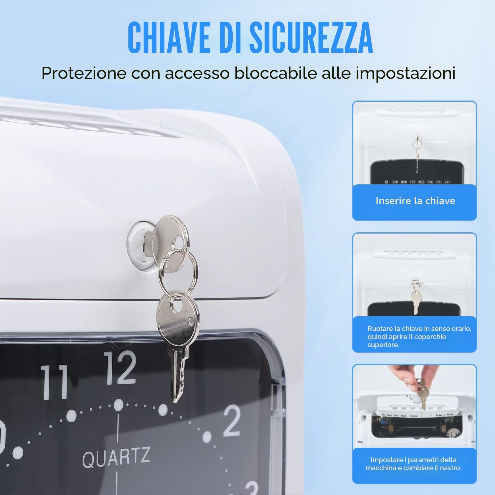 Timbracartellini Dipendenti, Automatica Registratore Tempi Presenze Con Orologio E 50 Schede Di Tempo 2 Chiavi, Rilevazione Presenze Registratore di ufficio, fabbrica, scuola