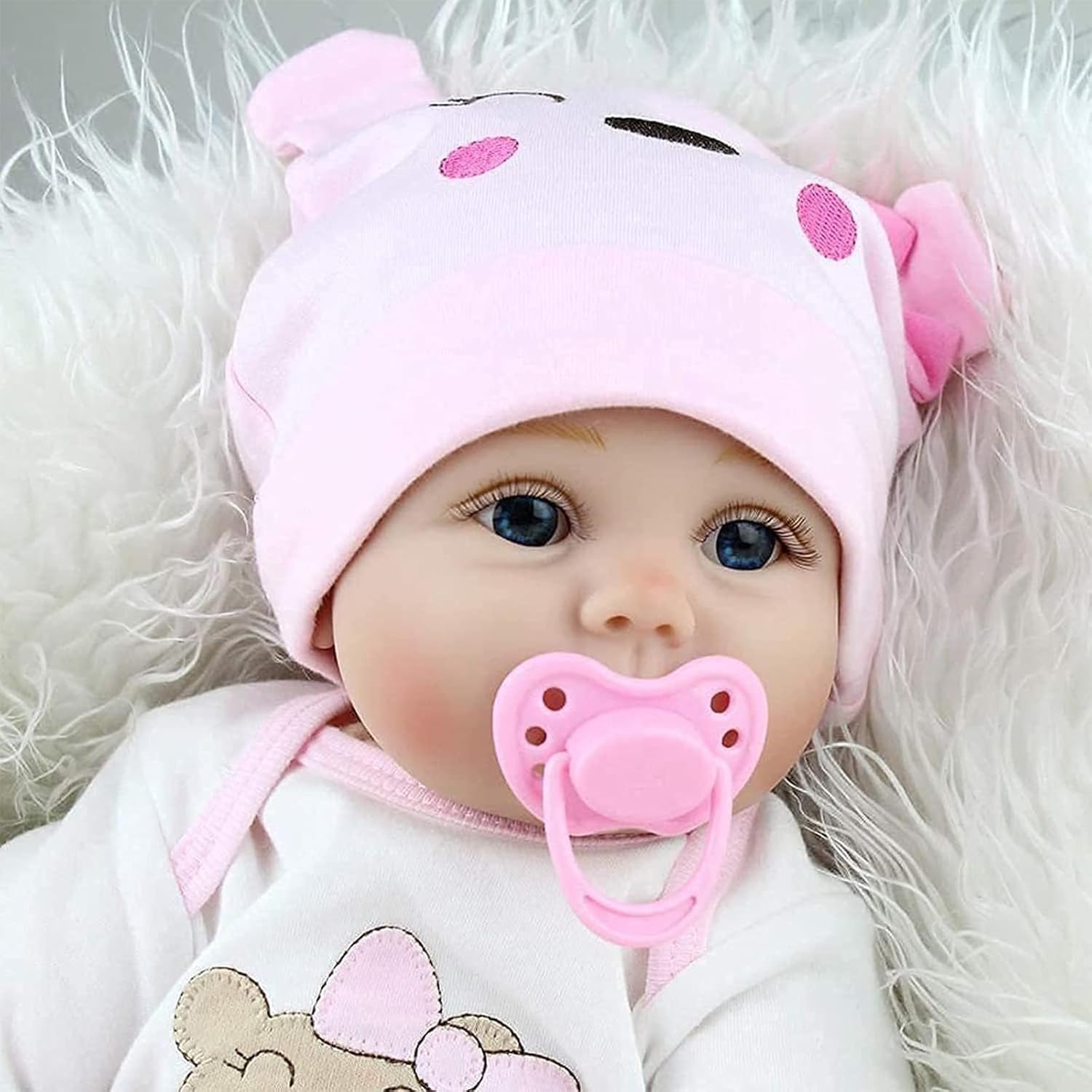 Realistic Baby Doll with Pink Outfit, Hat, 22inches Reborn Baby Doll and Plush Toy Design, 55cm Reborn Babies Lifelike Soft Silicone Vinyl Reborn Toddler Dolls Handmade 3 Years +