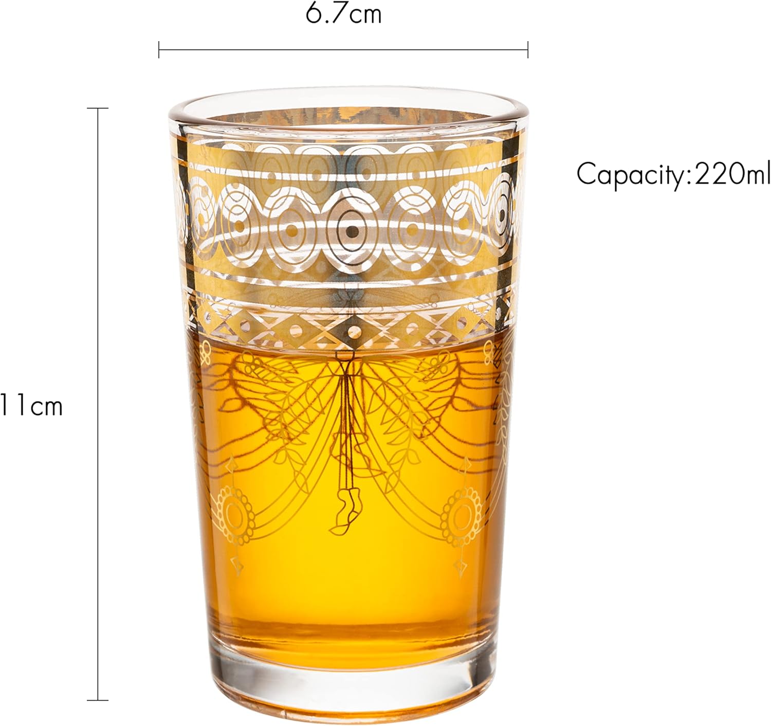Moroccan Glasses Artisan Hand-Made Multipurpose 170 ml 6 oz Tea, Coffee and Wine Moroccan, Hot & Cold Tumbler - Marrakech & Casablanca Tea Cups Set of 6 Hand Blown Colorful (Crystal Gold)