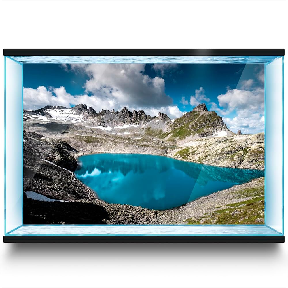 Aquarium Background Stickers - Lake Blue Mountain Self-Adhesive Fish Tank Reptile Terrarium Decor Poster (90 x 60 cm / (35.4 x 23.6 inches))