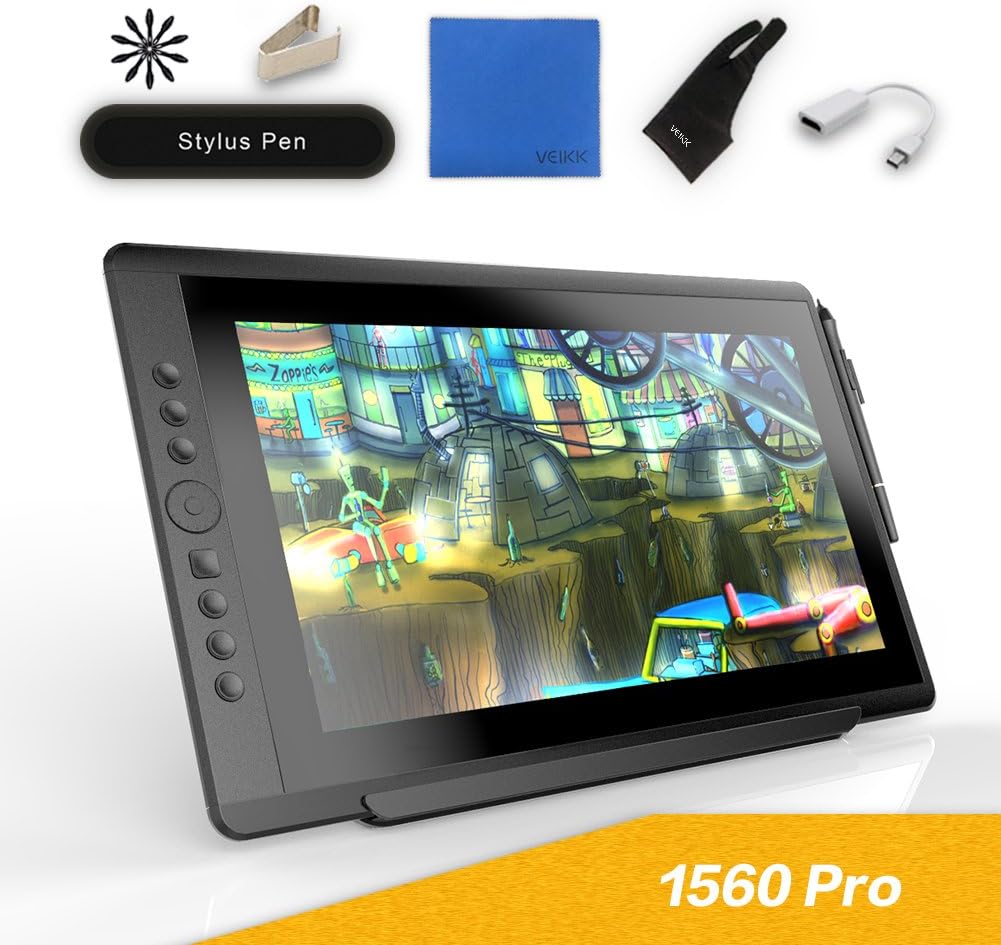 Pen Display VEIKK VK1560 Pro 15.6 Inch 8192 Levels Passive Stylus Drawing Monitor with Free Stand 7 Shortcut Keys Compatible with Win&Mac