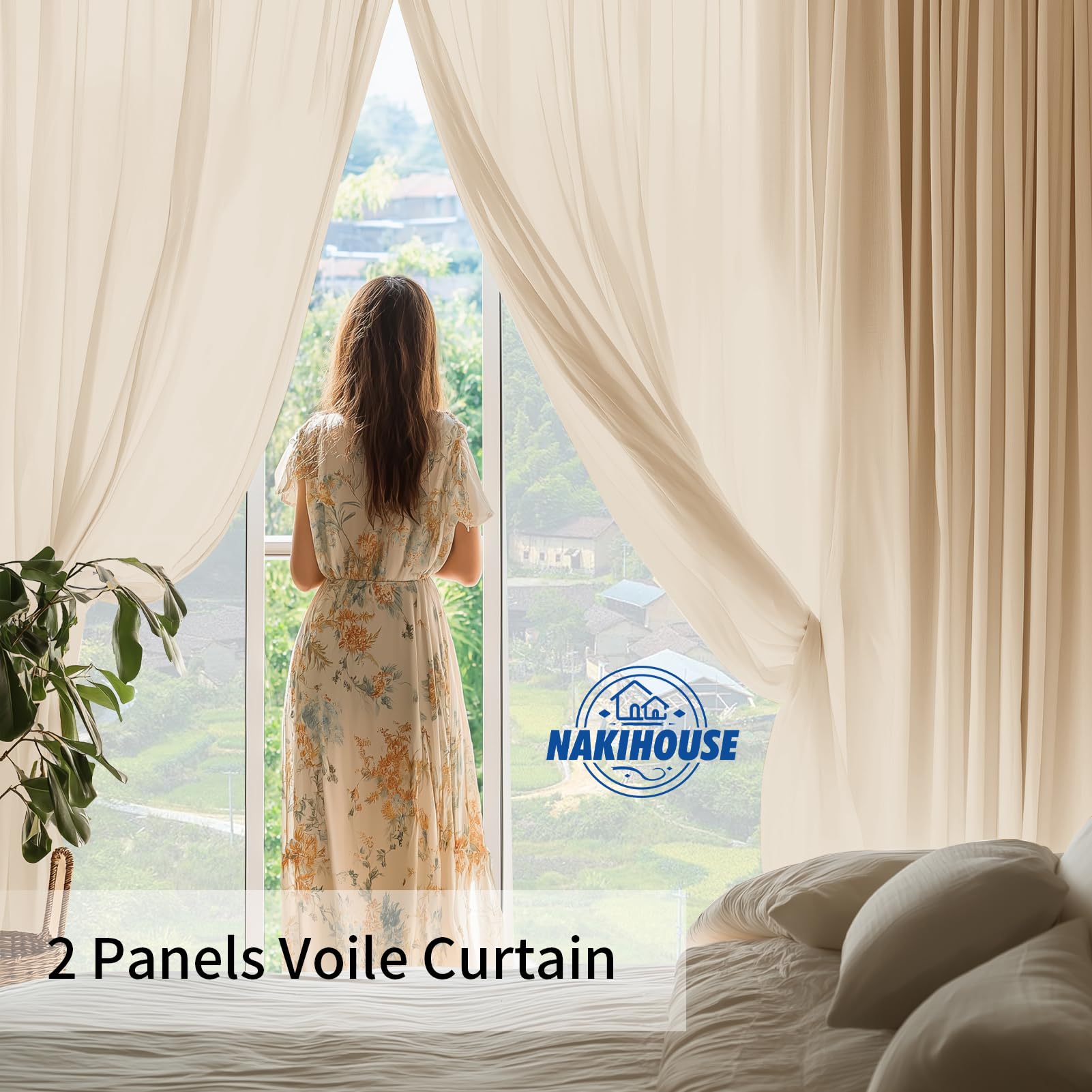 NAKIHOUSE Voile Curtain, 2 Panels Net Curtains for Windows 45 Drop, Elegant Slot Top Sheer Curtains - Image 2