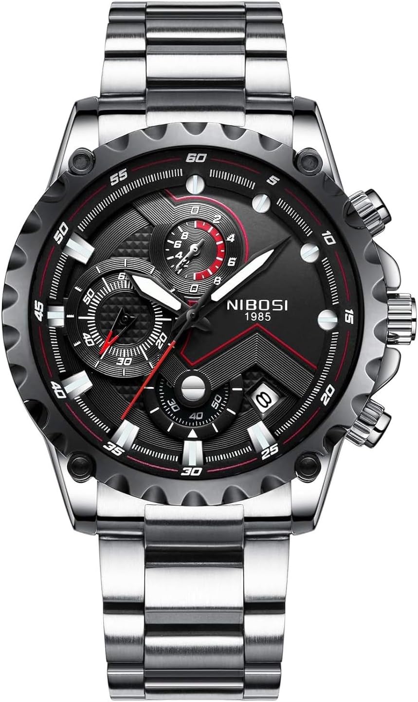 Chronograph Watches for Men Stainless Steel Band Analog Watch Birthday Gift for Men