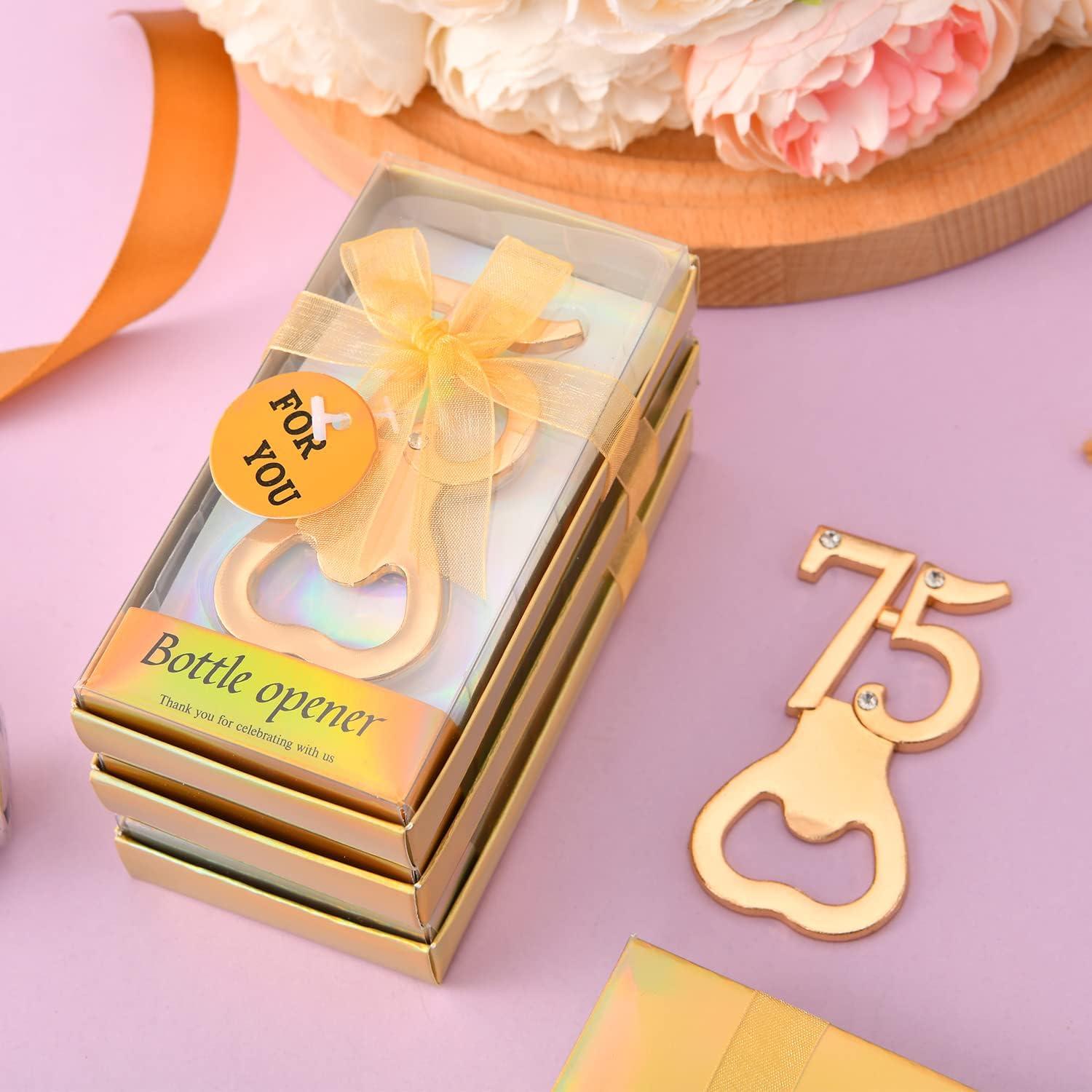 24 Pieces/Packs 75 Bottle Openers for 75th Birthday Party Favors Wedding Anniversary Gidts Decorations or Souvenirs for Guests with Gift Boxes Party Giveaways for Adults (75)