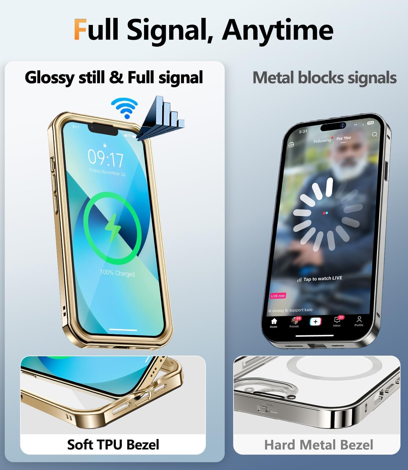 [360° Rotatable CD Stand & Built-in Privacy Screen Magnetic Case for iPhone 13 [Compatible with MagSafe & Full Signal] Mil-Grade Shockproof Full Body Anti-Spy Cover for 13-Gold - Image 5