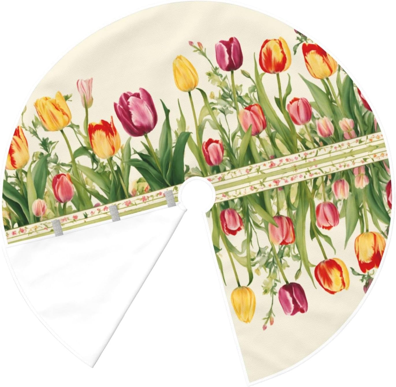 Colorful Tulips Print Christmas Tree Skirt Xmas Tree mat,Decoration for Xmas Holiday Party Supplies
