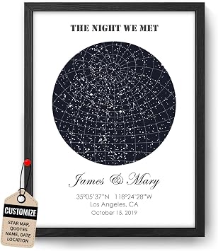 CarryBright Custom Star Map Print, Personalised Night Sky Printable Wall Art, The Night We Met Star Map Poster Anniversary Couple Gifts starmap-05,Round
