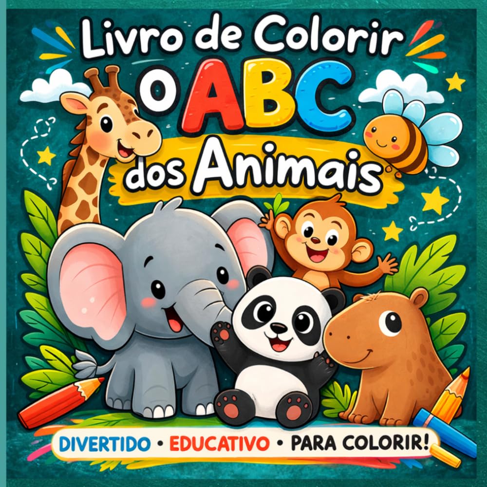 Livro de Colorir O ABC dos Animais: Aprender o Alfabeto de Forma Divertida (ABC Divertido para Colorir)