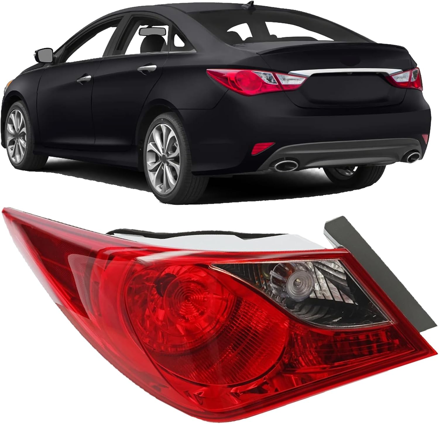 Rear Bumper Taillight Fit for 2011-2014 Hyundai Sonata RH Replacement of External Red Brake Lamp with Bulb