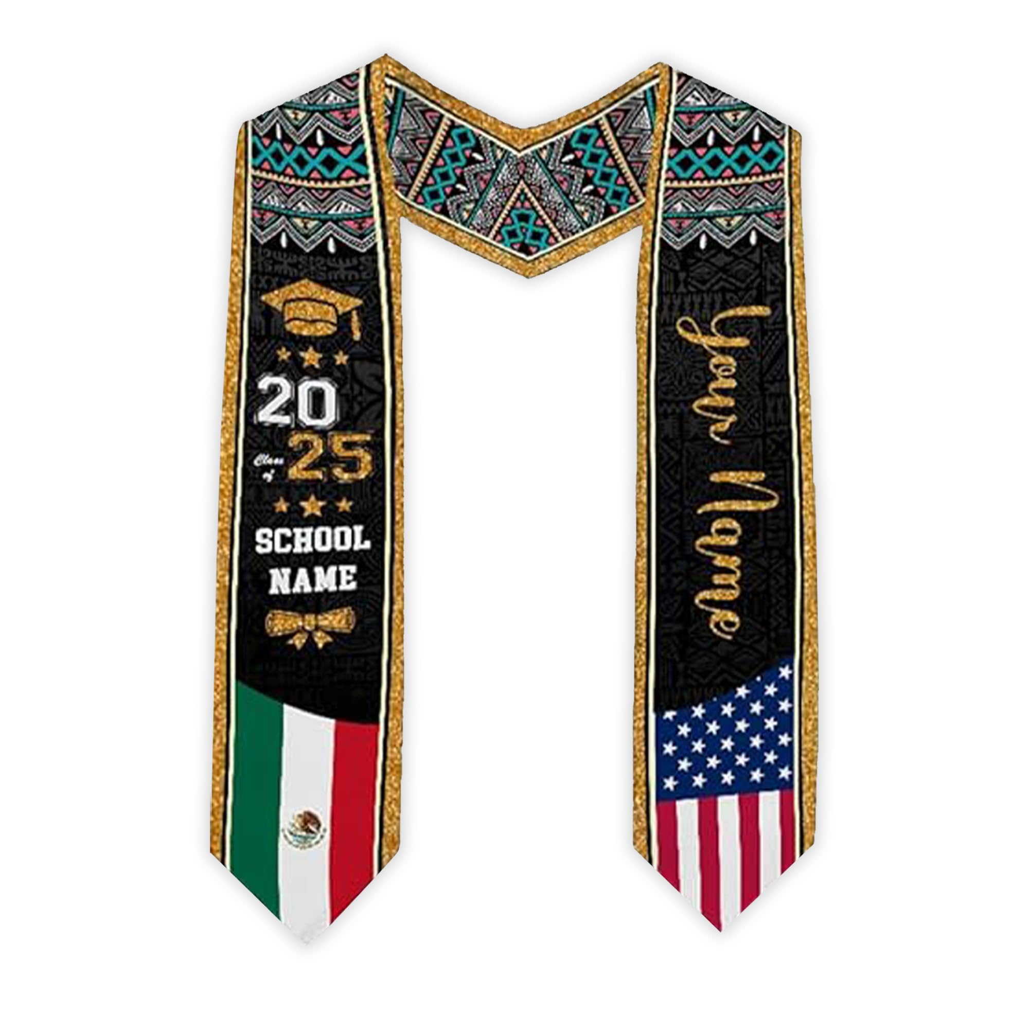 NEWCHEERS Custom Mexican Graduation Stole – Mexican American Graduation Sash – Estola de Graduación Class Of 2025