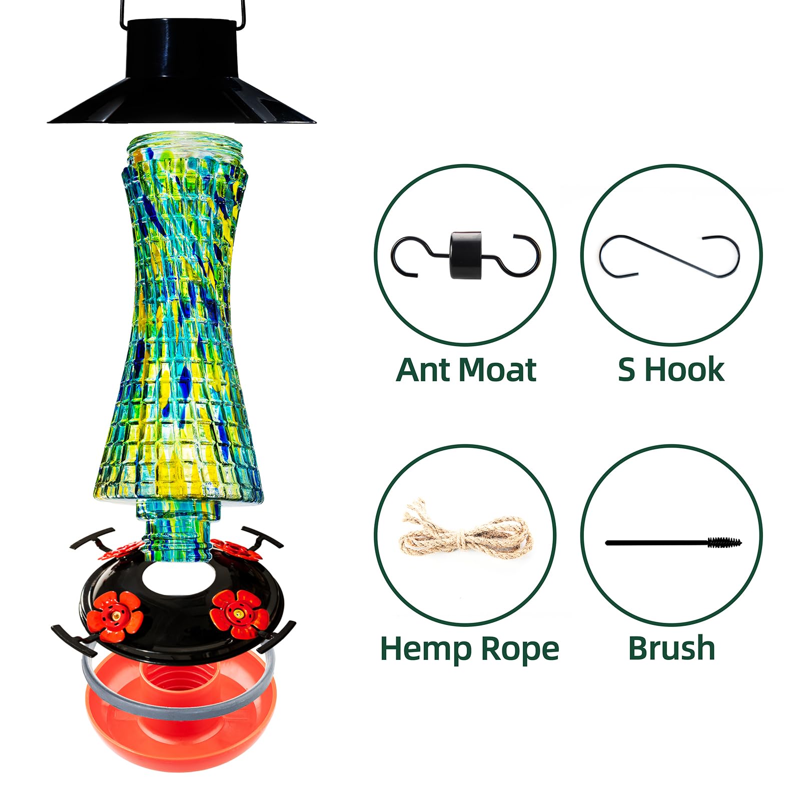 Muse Garden Alimentatore a energia solare per colibrì, 652 g, decorazione da giardino per esterni, a prova di formiche e api, lanterna in vetro soffiato a mano, regalo per donne anziane, mamma,