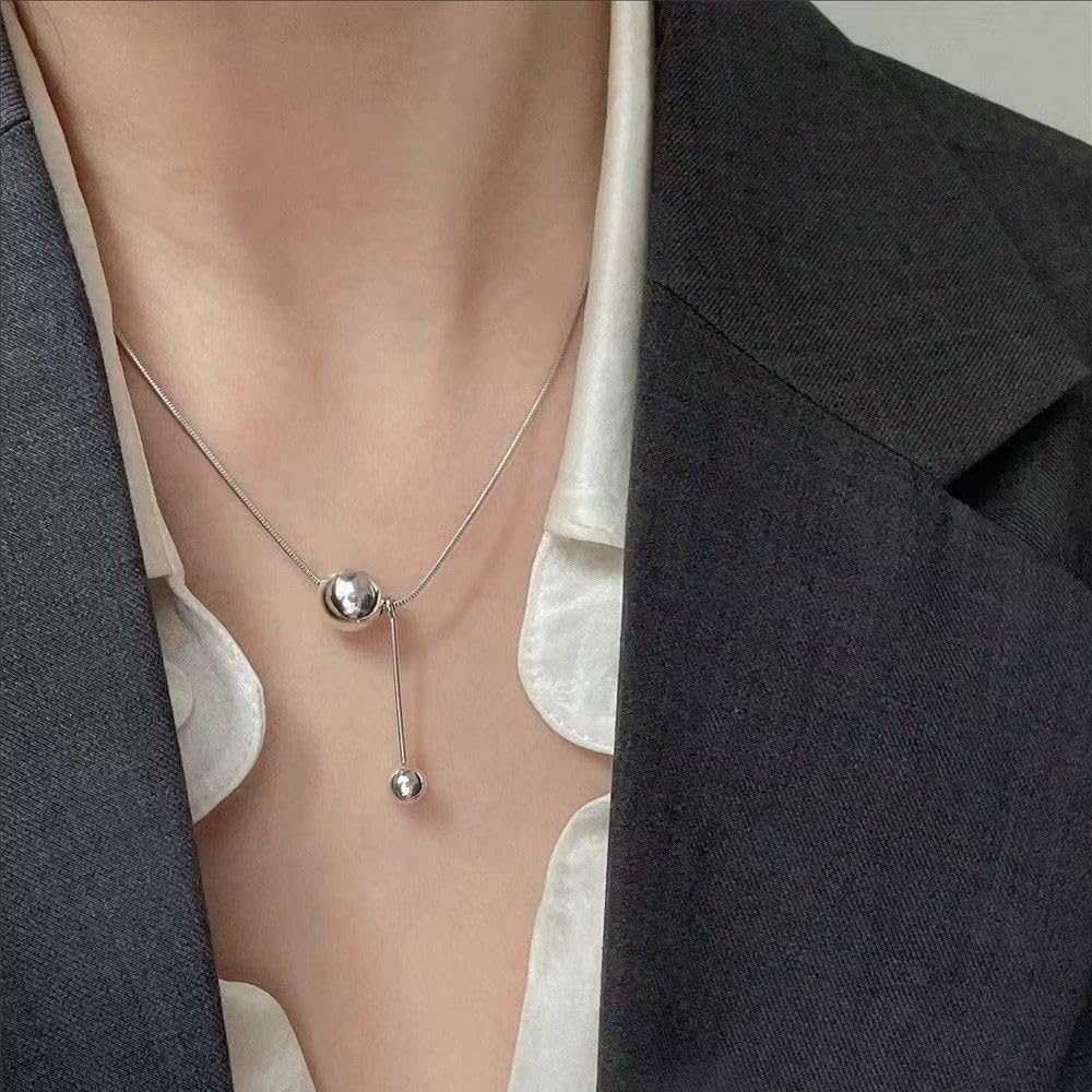 Solid Metal Ball Pendant for Women Men Necklace Minimalist Sphere Choker Chain Everyday Jewelry - Image 4