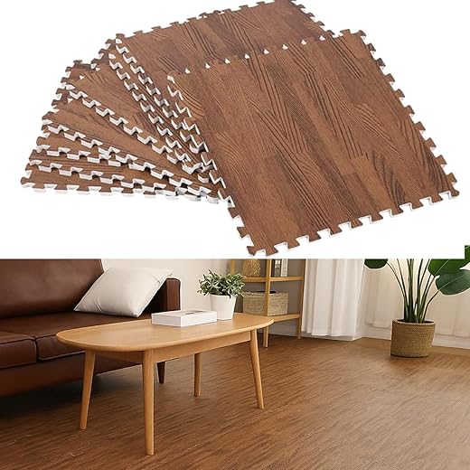 Nasmodo10MM/ 1CM Interlocking Wood Floor Eva Foam Mats Puzzle Mats for Floor Wood Grain Tiles for Home Office Playroom Bed