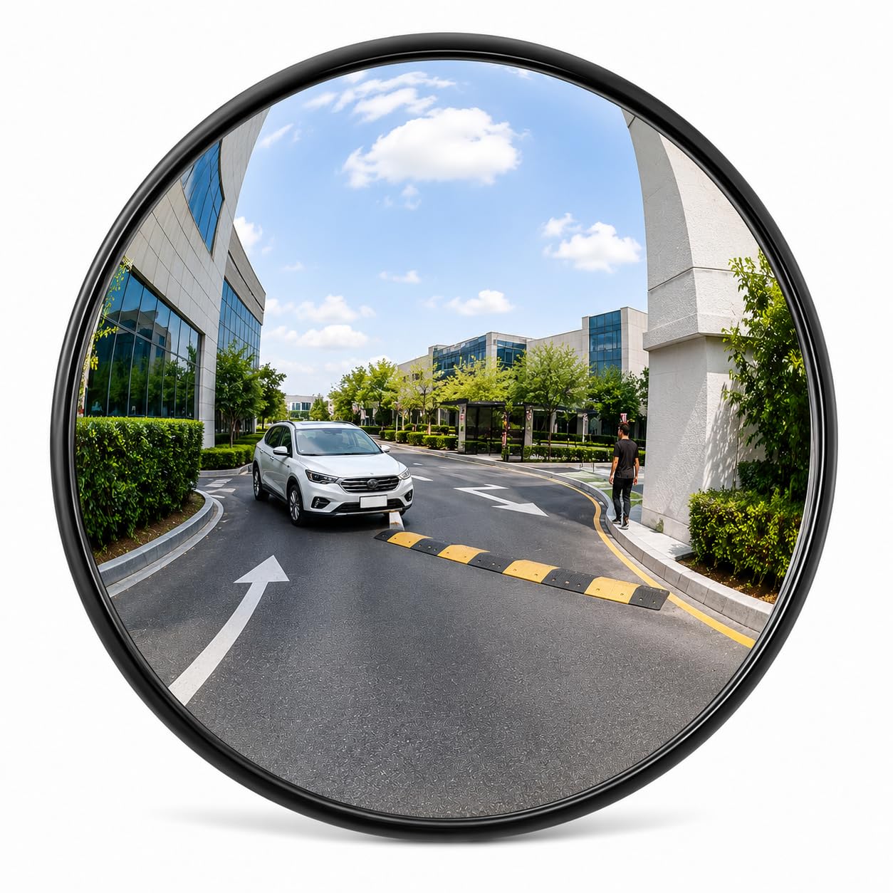 BESEA Espejo de carretera convexo, espejo de seguridad para montaje en pared, garaje, almacén, centro comercial, hogar, oficina, interior, con buena visibilidad, 61 cm, negro