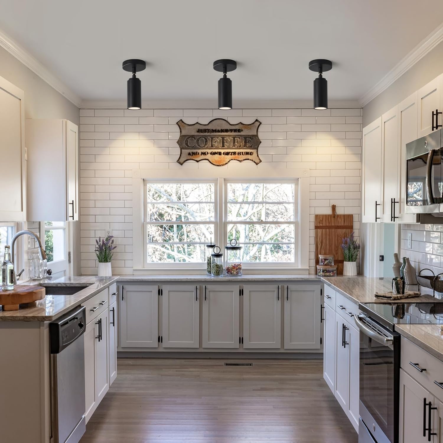 Adjustable LED Ceiling Spotlight, Hardwired Modern Black Cylindrical Fixture, Directional Indoor Lighting for Living Room/Hallway/Gallery (Black)