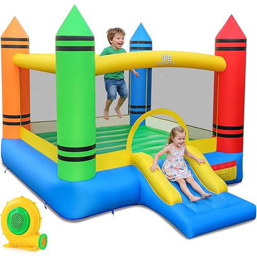 Costzon Inflatable Bounce House, Party Castle Bouncy House for Kids 12ft L x 9ft W x 6ft H Indoor Outdoor Fun w/Large Jumping Area & Fun Slide, Blower, Toddler Bounce House for Backyard Birthday Gifts