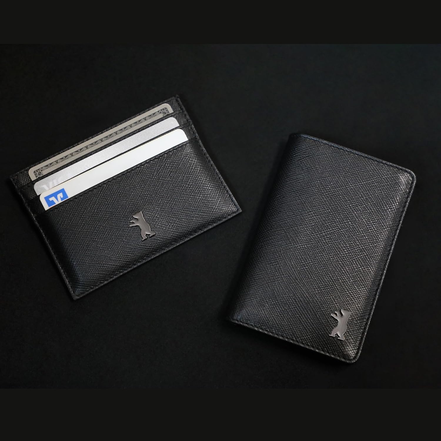 BERLINER BAGS Premium Genuine Leather Card Wallet Hugo, RFID Blocking Card Holder, Front Pocket Wallets, Slim Wallet for Men and Women, Gift for Dad - Black