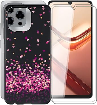for Doogee Note 58 Pro Phone Case + 2 X Tempered Glass Screen Protector, Ultra-Thin Soft TPU Silicone Shell Shockproof Protection Case for Doogee Note 58 Pro 6.75" - Pink Love