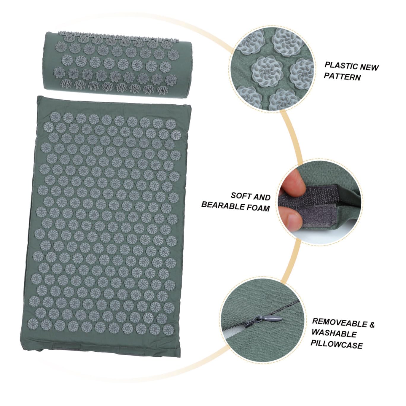 Ensemble de 2 Tapis de Massage par Acupression Pliables en Tissu Coton avec Paquet, Coussin Massant pour Dos et Cervicales, Portable et Confortable