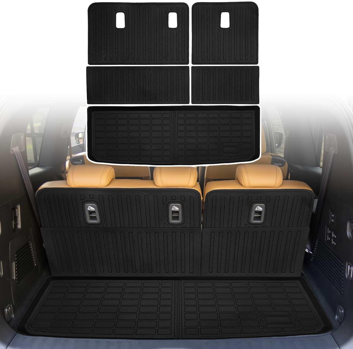 Backrest Mat for Nissan Armada Accessories 2019-2024 with Hook&Loop Rear Trunk Mat Rear Seat Back Cover Protector All Weather Anti-Slip Split Dog Liner 4 PCS