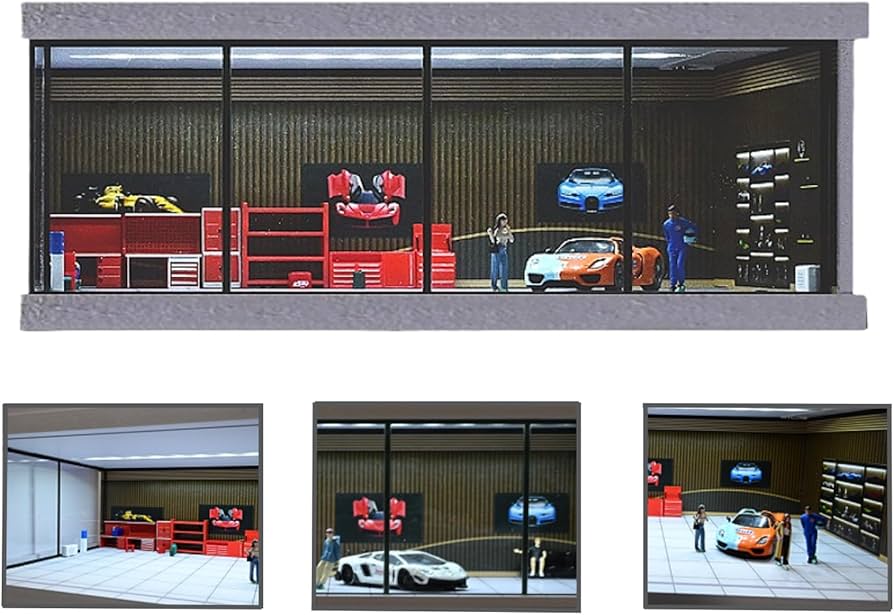 Amazon.co.jp: NUEIOVRW 1/43ジオラマ カーガレージモデル LED照明付き