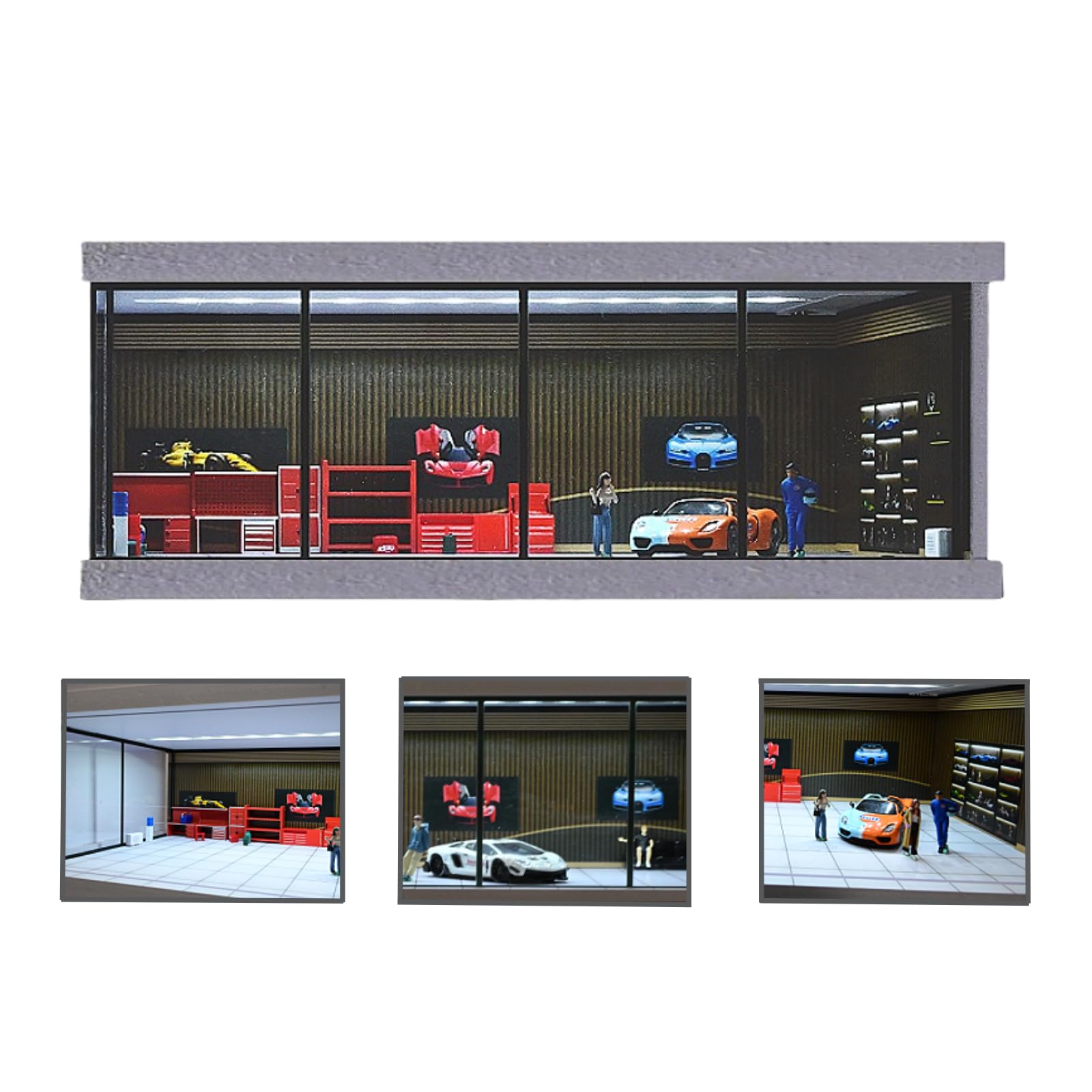 1/43 Diorama Garage Model, LED Lighting Parking Lot Scene Dsiplay Model, Diecast Model Cars Display Case, Showroom Model Car Display Storage, Building Model Garage, Display Box (Showroom)