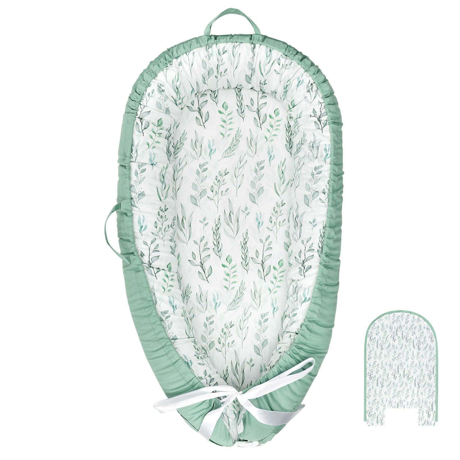 DILIMI Baby Lounger Cover, Cotton Baby Nest Replacement Cover for Girls Boys, Soft Breathable Reversible Newborn Lounger Cover, Green Leaf (Only Cover