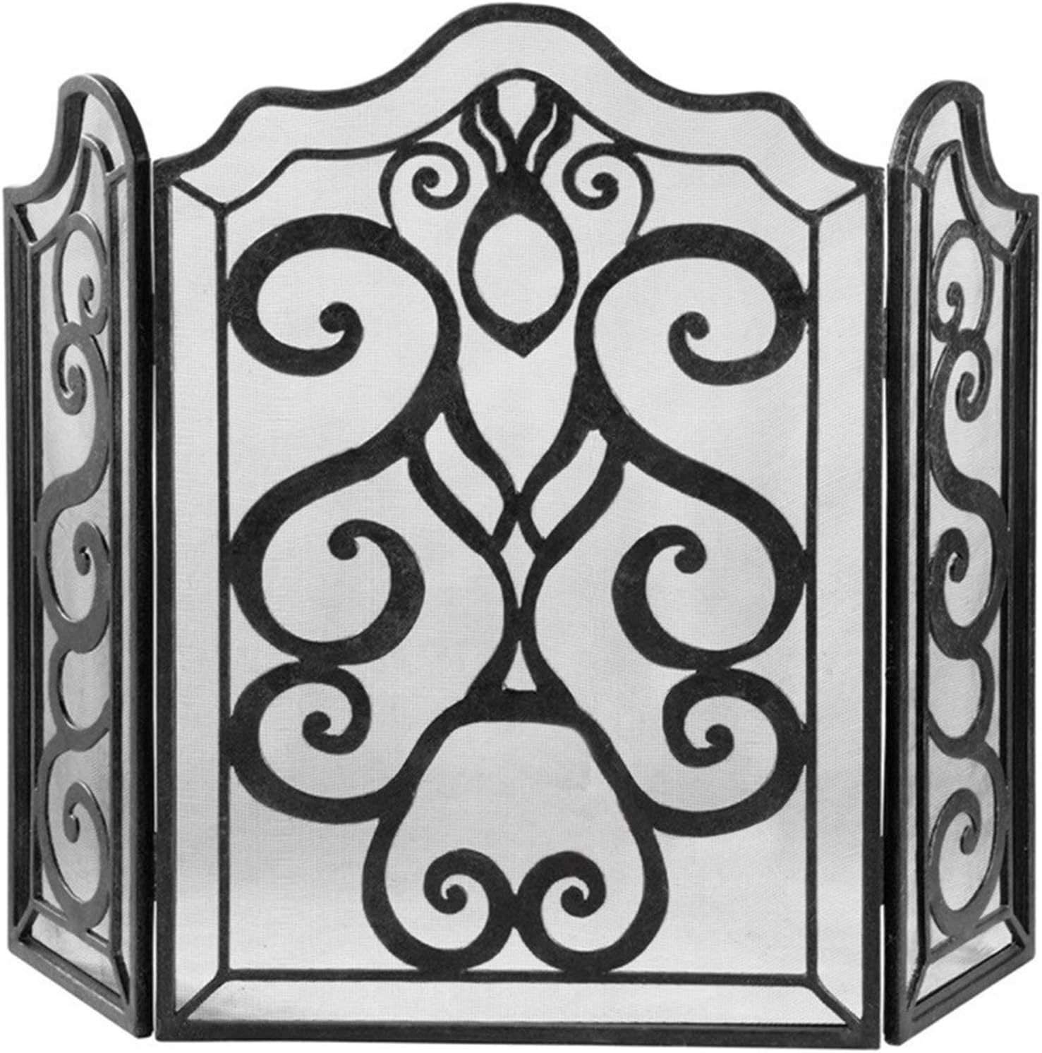 Fireplace Screen Guard, Classic Vintage Fireplace Screen, Heavy Duty 3 Panel Fire Guard with Spark Proof Mesh, 48.4" Width X 36.6" Height, Rustic Black