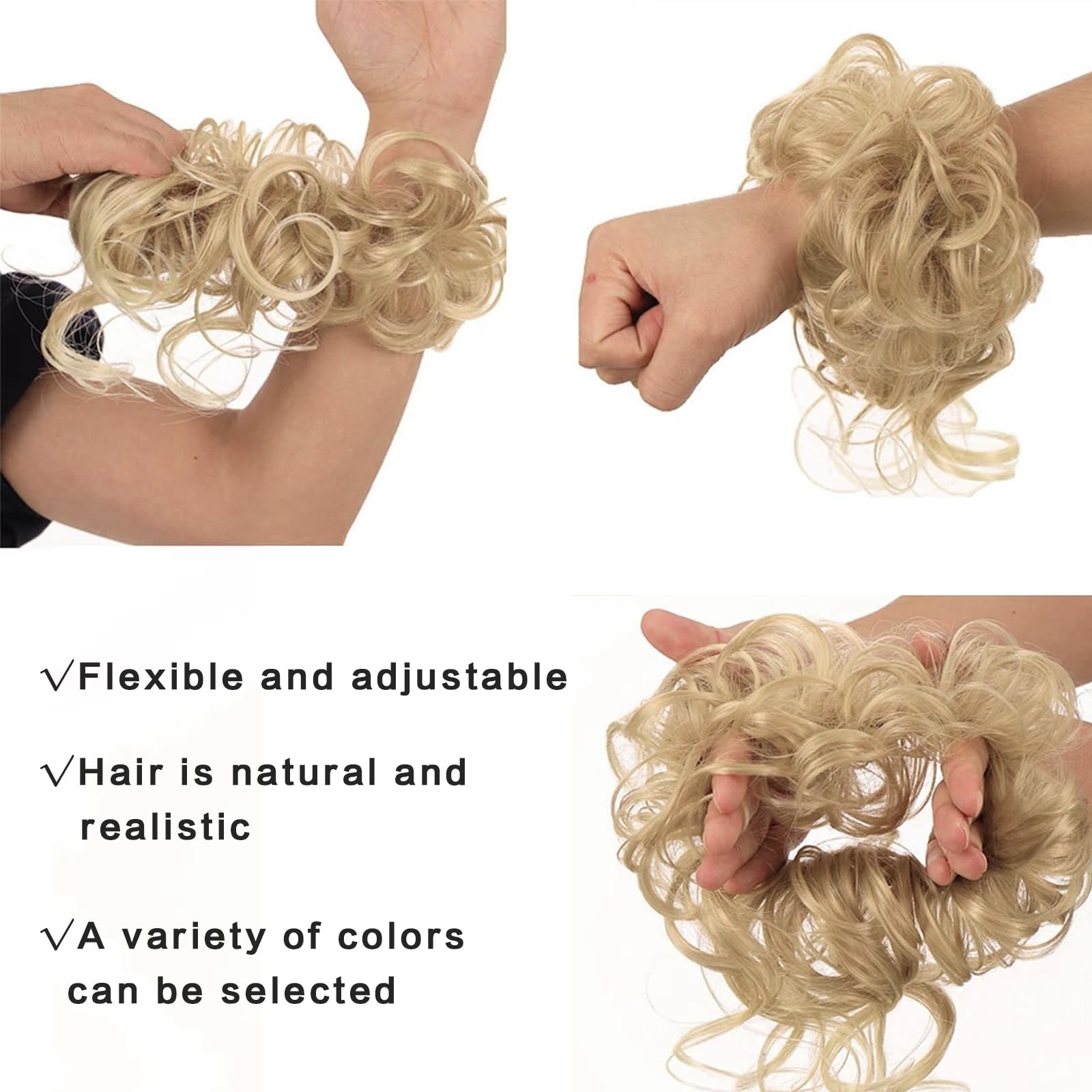 SSKHE Messy Bun Hair Piece for Women: Synthetic, Curly (Loose), Casual, Elastic Hair Bun Donut Accessories Scrunchies (White-brown) - Image 3