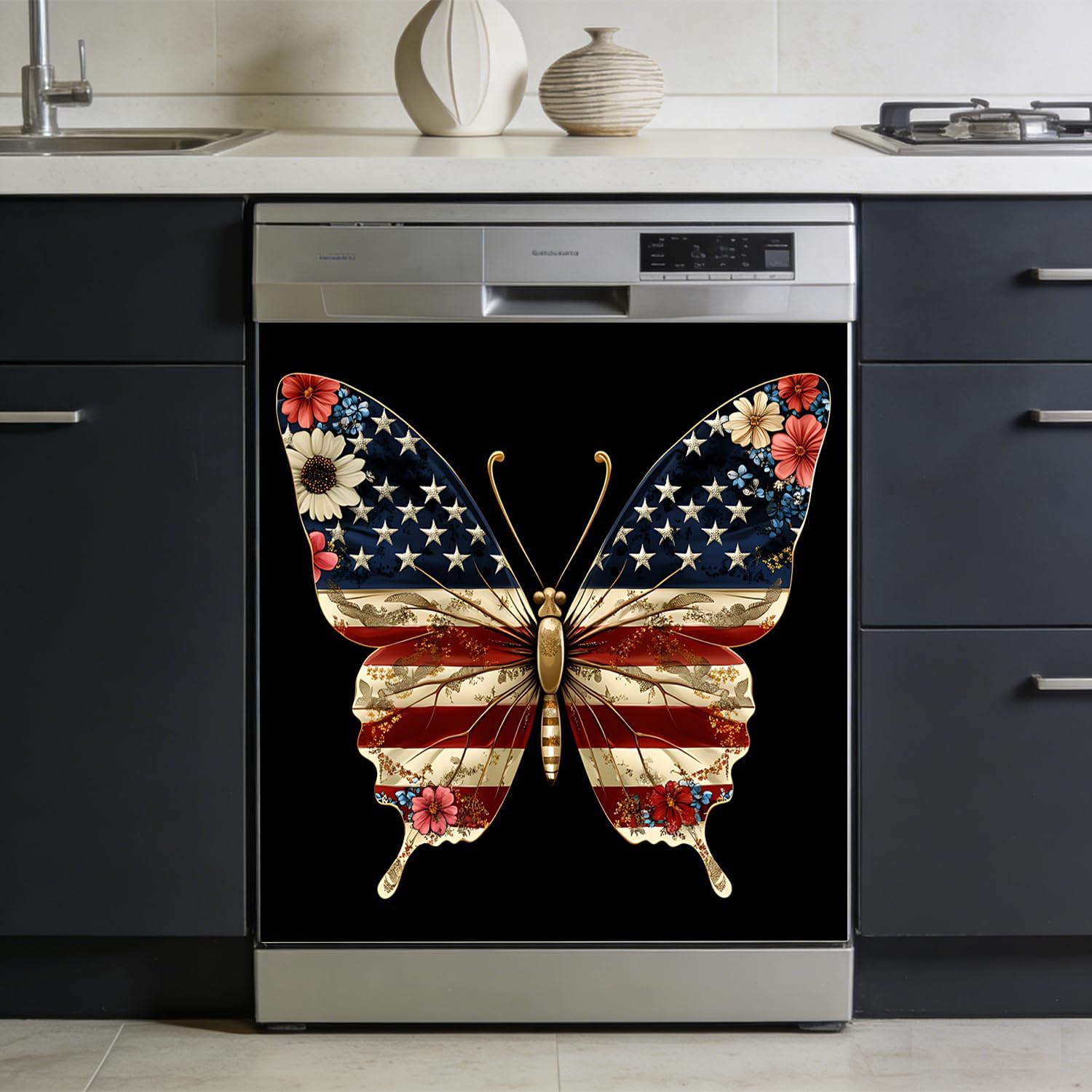 Dishwasher Magnet Cover, Spring Easter Independence Day Magnetic Panel Sticker for Kitchen Decor, Reusable Appliance Door Wrap Fridge & Dishwasher Decal, 23" × 25.6"