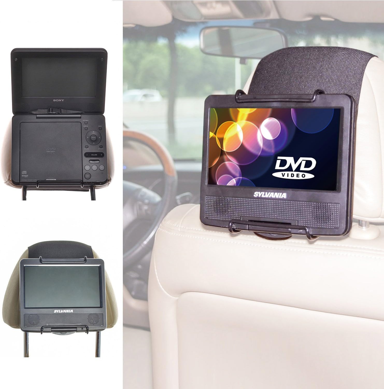 TFY Universal Car Headrest Mount Holder for Portable DVD Player