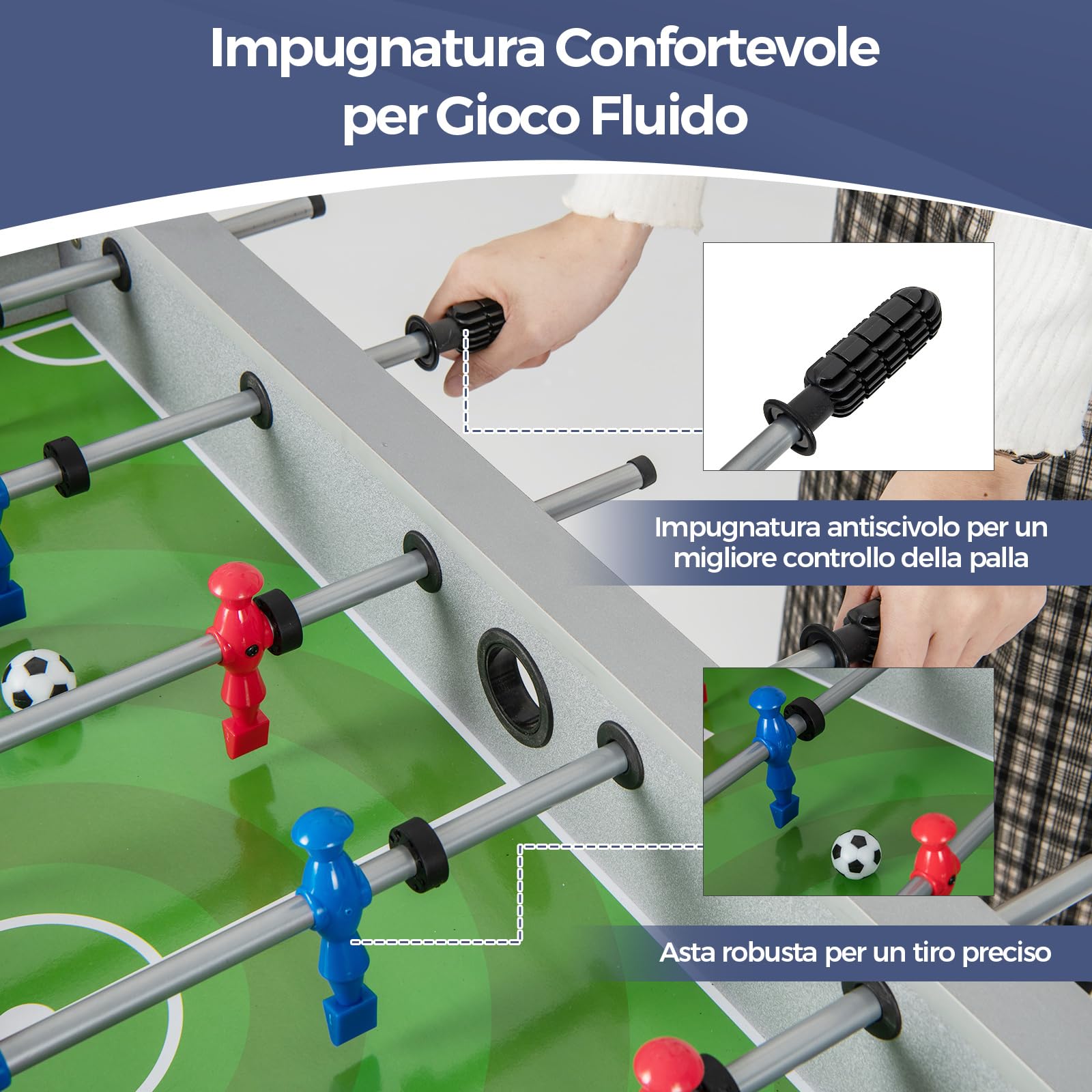 COSTWAY Calcio Balilla per Bambini e Adulti, Tavolo da Calcio con 2 Palloni, Manico Liscia, 18 Giocatori Realistici, Mini Calcetto con Versatile per Sala Giochi, Ufficio e Festa, 95 x 53,5 x 76,5 cm