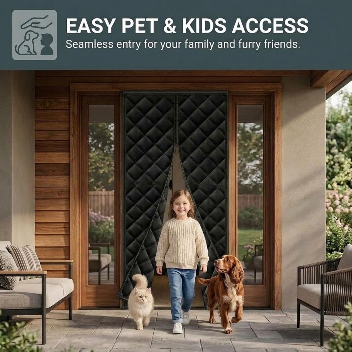 Cortina Algodón Térmica Magnética Para Puertas, Reduce Ruido, Impermeable