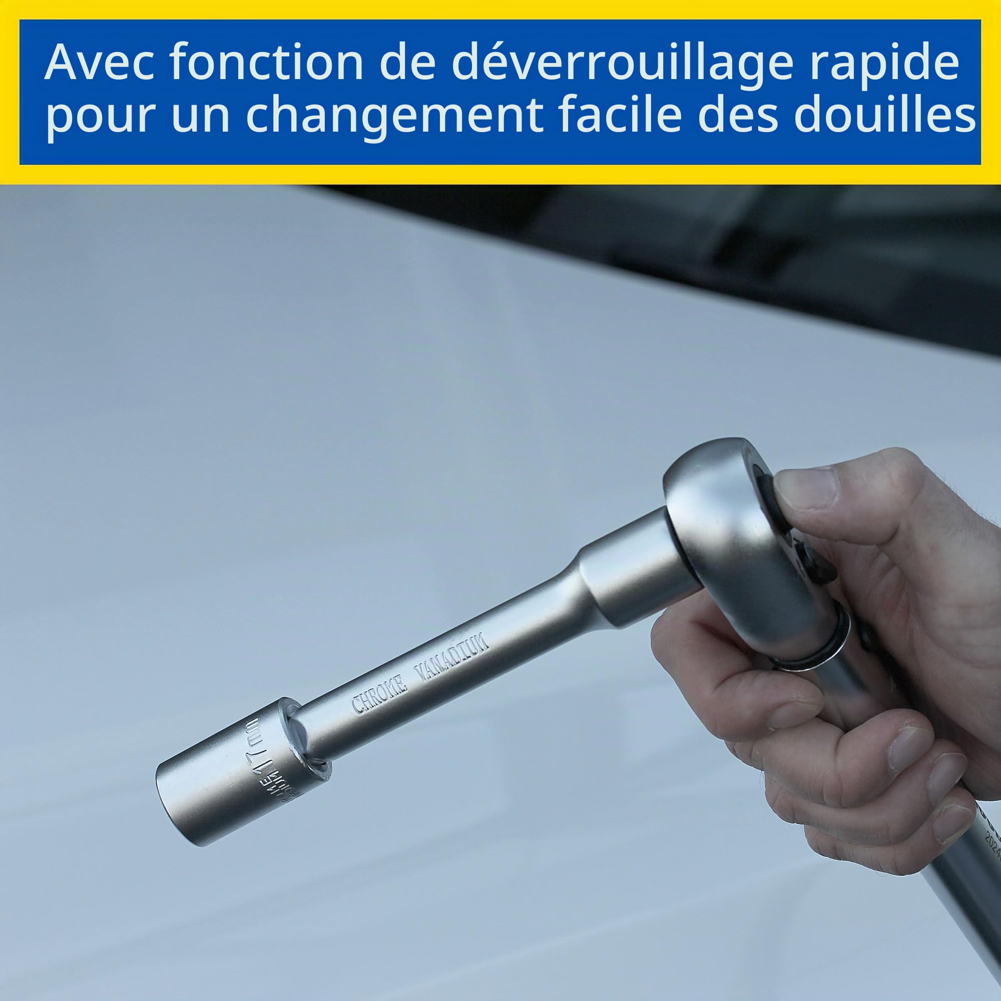 Goodyear Kit de changement de roue, 6 pièces, clé dynamométrique + cliquet réversible + 3 pièces jeu de douilles + rallonge, boîte, Noir