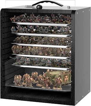 Miniature Carrying Case with 6 Trays Wooden Miniature Display Case Figures Transport case for Collectibles MiniaturesBlack