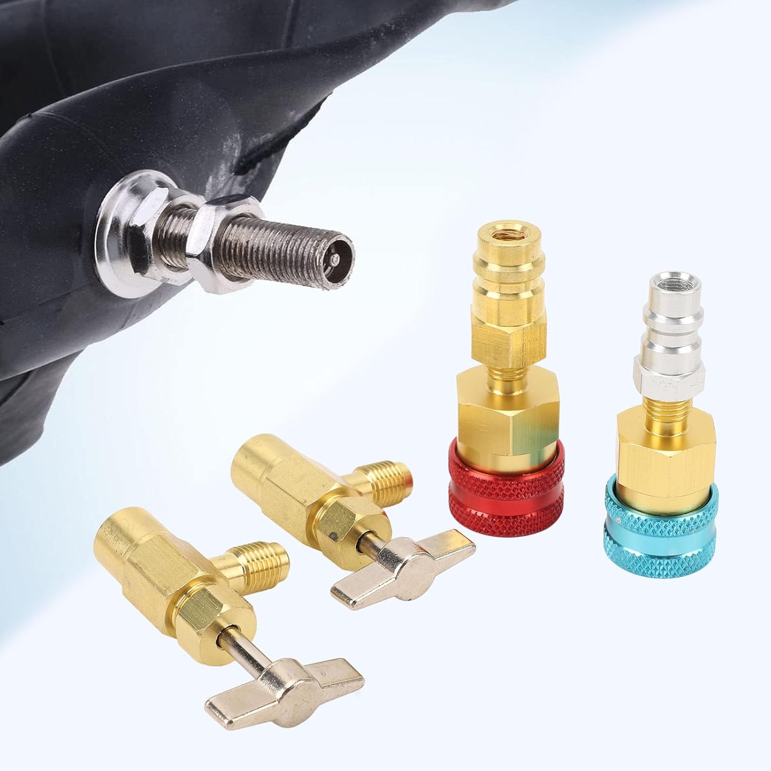 R1234YF Quick Couplers Kit, Self Sealing Can Tap Adapter for R134a and R1234yf AC Systems, High Low Pressure Brass Charging Valves for Car Air Conditioner