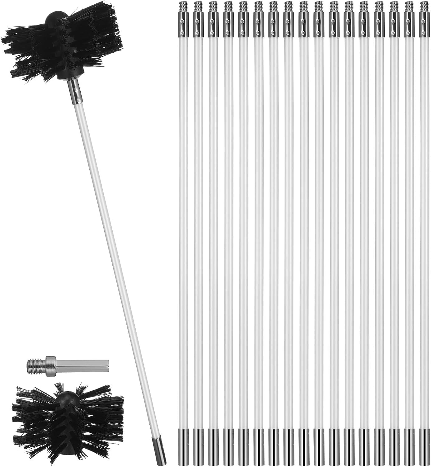 Zerodeko 18pcs Chimney Sweep Kit with Flexible Rods, Duct Cleaning Brush Set for Fireplace and Air Duct Maintenance, Includes Two Brush Heads and Hex Rod for Stove and Gutter Cleaning