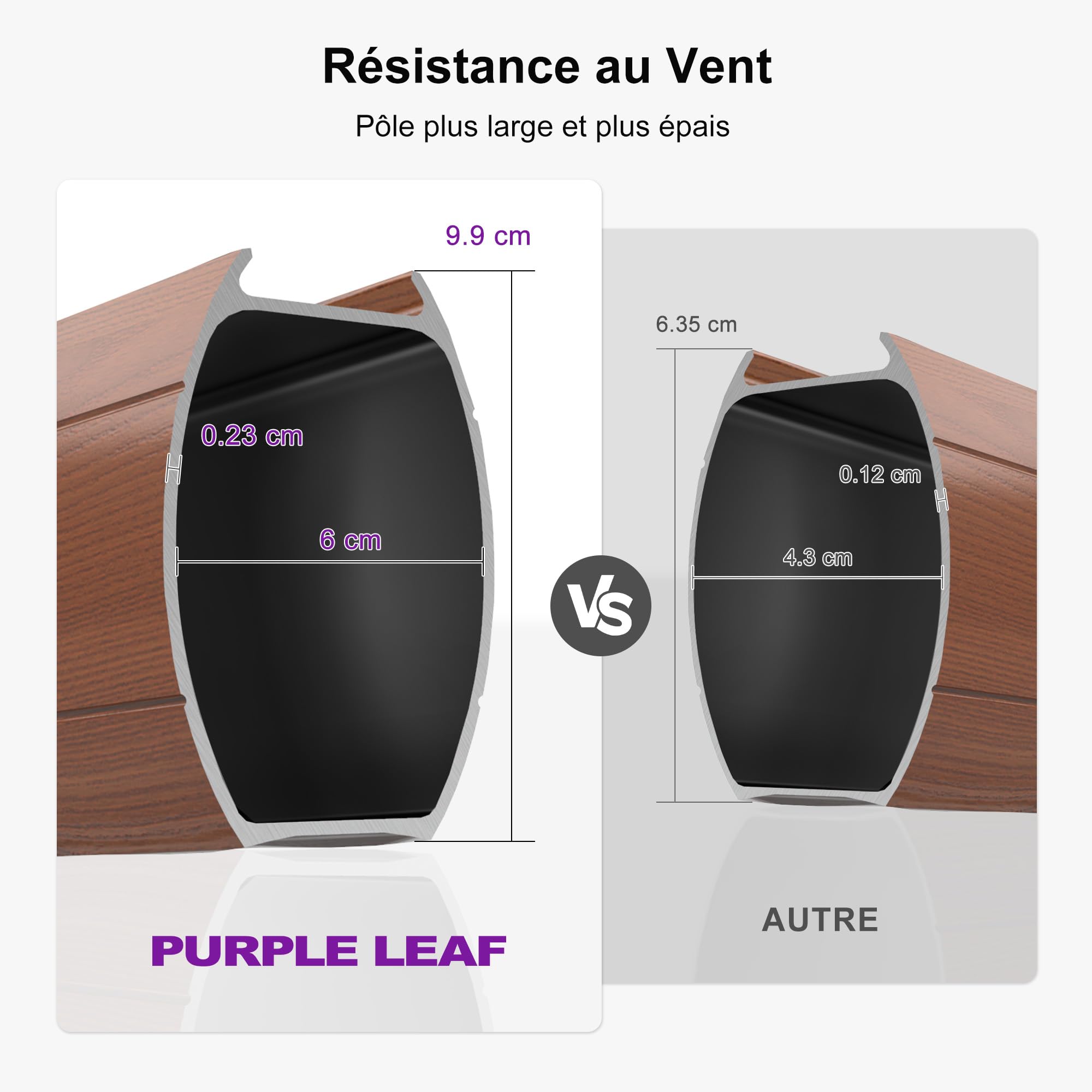 PURPLE LEAF Parasol Déporté 3 x 4 m avec Pied Aluminium Aspect Bois, Crème