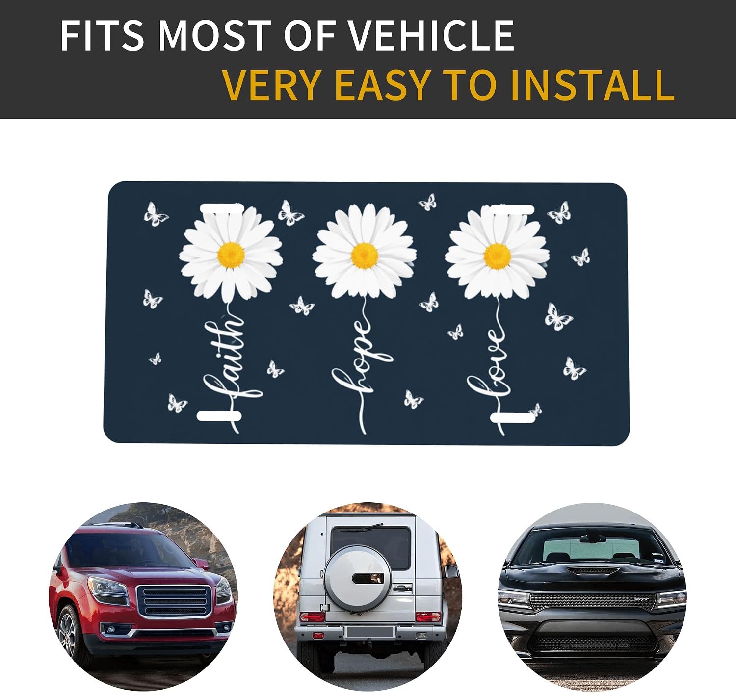 Faith Hope Love Daisy Butterfly Front License Plate Aluminum Metal Decorative License Plates for Men Women Novelty Vanity Car Tag 6x12 Inch image 3
