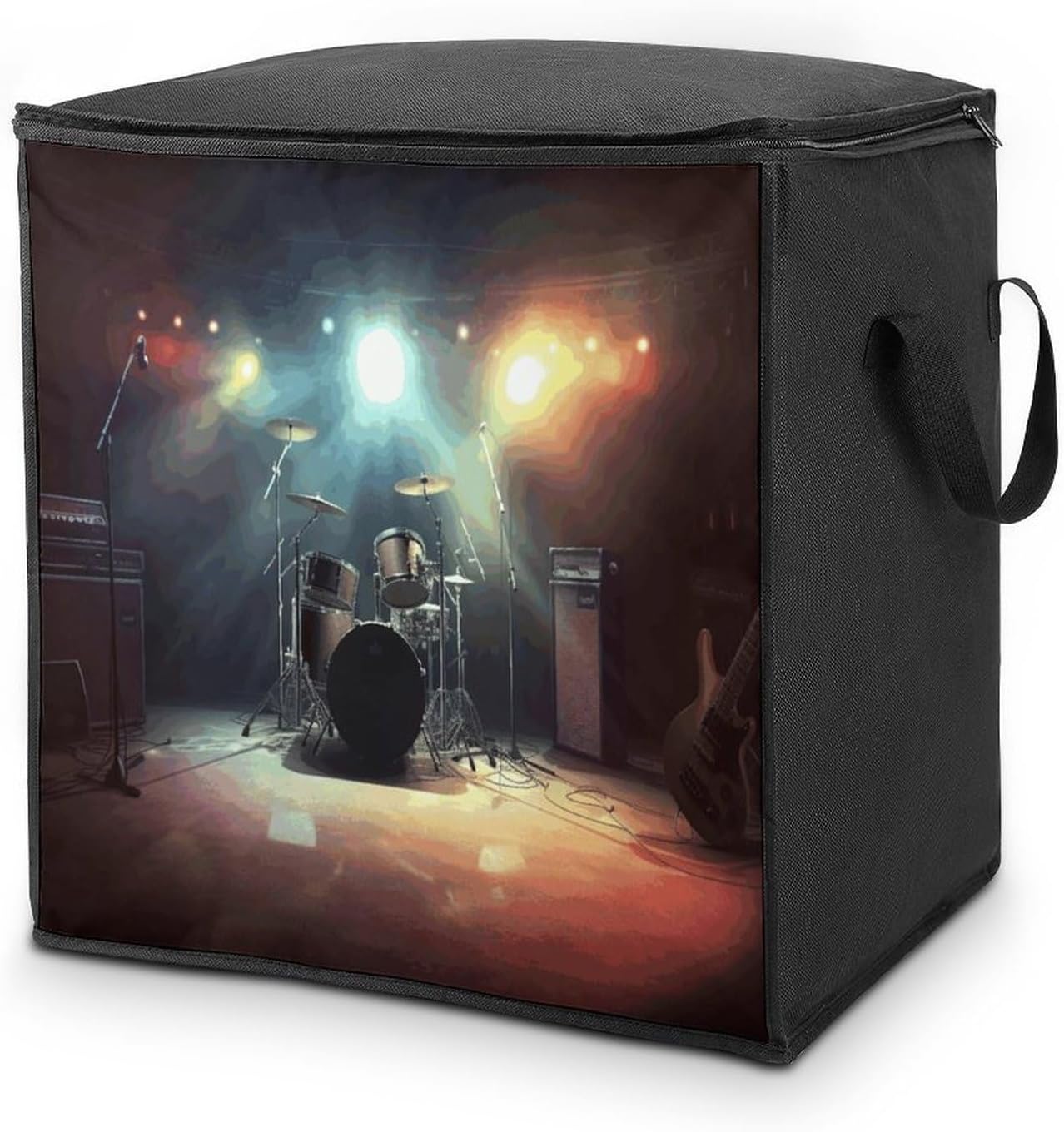 Rock Band Stage Storage Bag with Zippers And Handle Extra Large Bedding Comforter Storage Bag Foldable Blanket Storage Bags Fabric Moving Bags for Closet Organizer (70L)