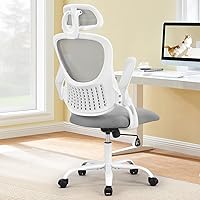 Sweetcrispy Ergonomic High-Back Mesh Office Chair with Adjustable Headrest, Lumbar Support & Flip-Up Arms, Grey