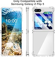 Vista 2 de WATACHE for Galaxy Z Flip 5 Case, Z Flip 5 Case Clear Slim Thin Transparent Shockproof Hinge Soft TPU flip5 Phone Case Cover (Clear)