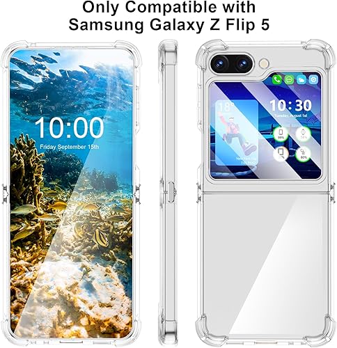 Miniatura 2 de Funda para Galaxy Z Flip 5, funda Z Flip 5 transparente, delgada, transparente, bisagra a prueba de golpes, TPU suave flip5 funda para teléfono