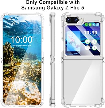 WATACHE for Galaxy Z Flip 5 Case, Z Flip 5 Case Clear Slim Thin Transparent Shockproof Hinge Soft TPU flip5 Phone Case Cover (Clear)