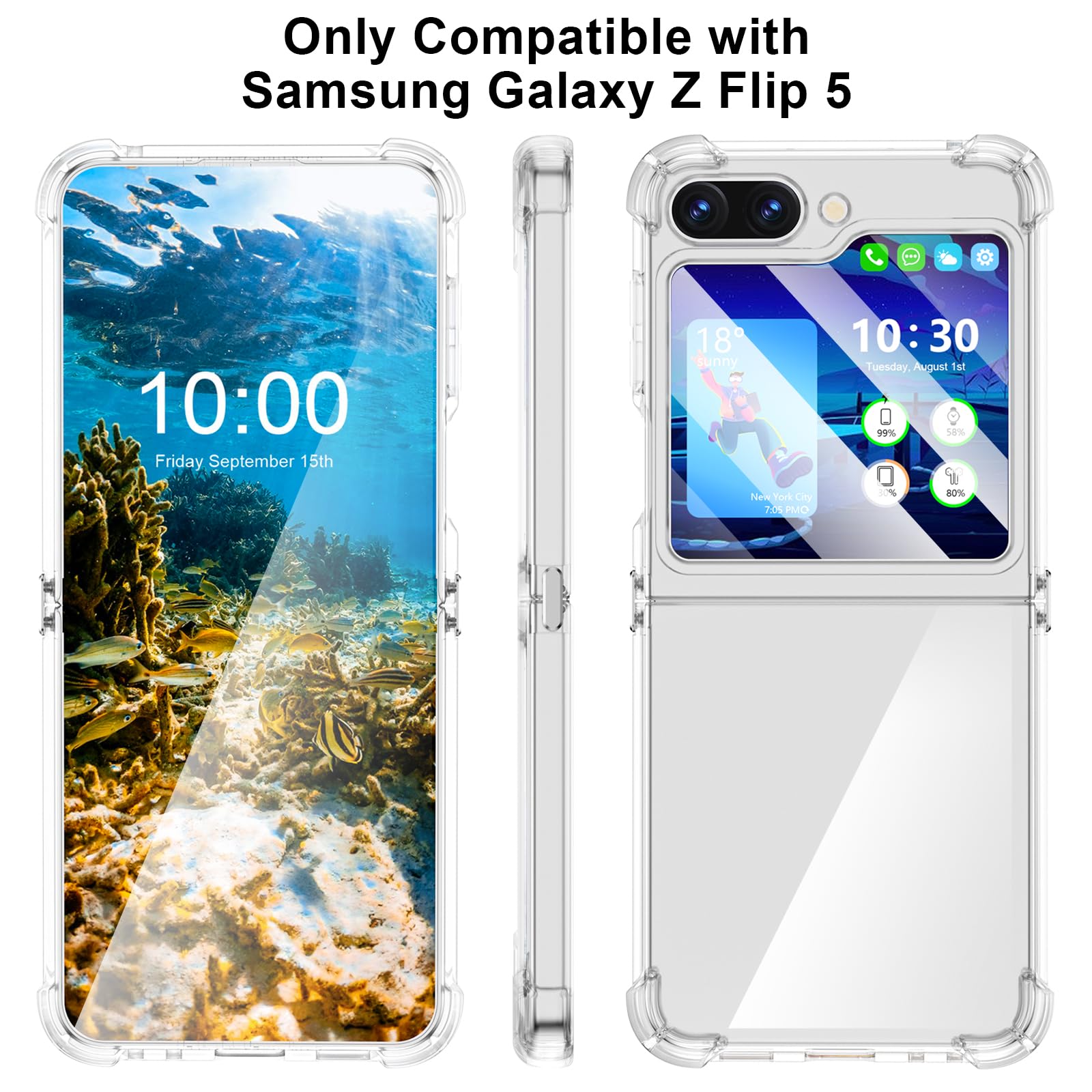WATACHE for Galaxy Z Flip 5 Case, Z Flip 5 Case Clear Slim Thin Transparent Shockproof Hinge Soft TPU flip5 Phone Case Cover (Clear)