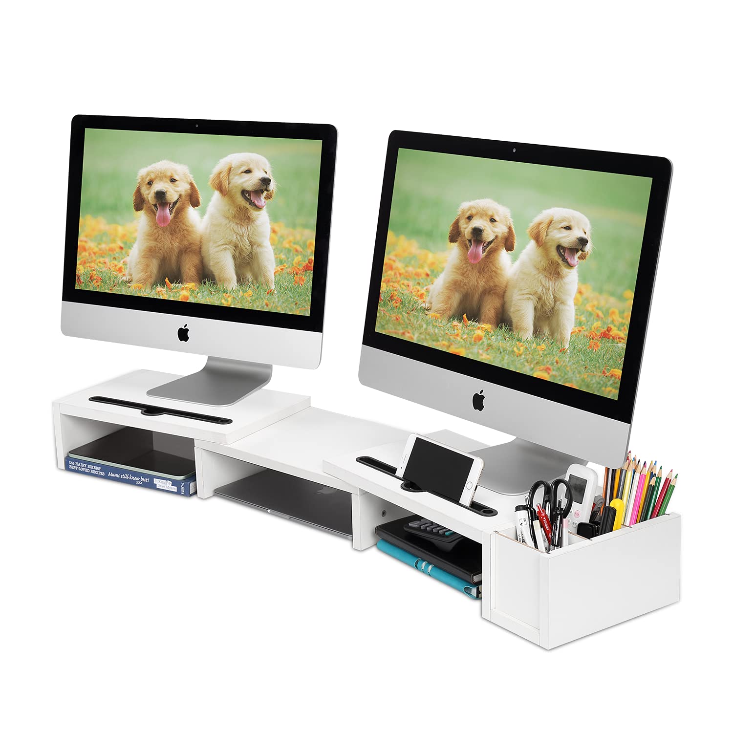 Buy Dual Monitor Stand Riser, GOLOHO Computer Desktop Organizer Stand