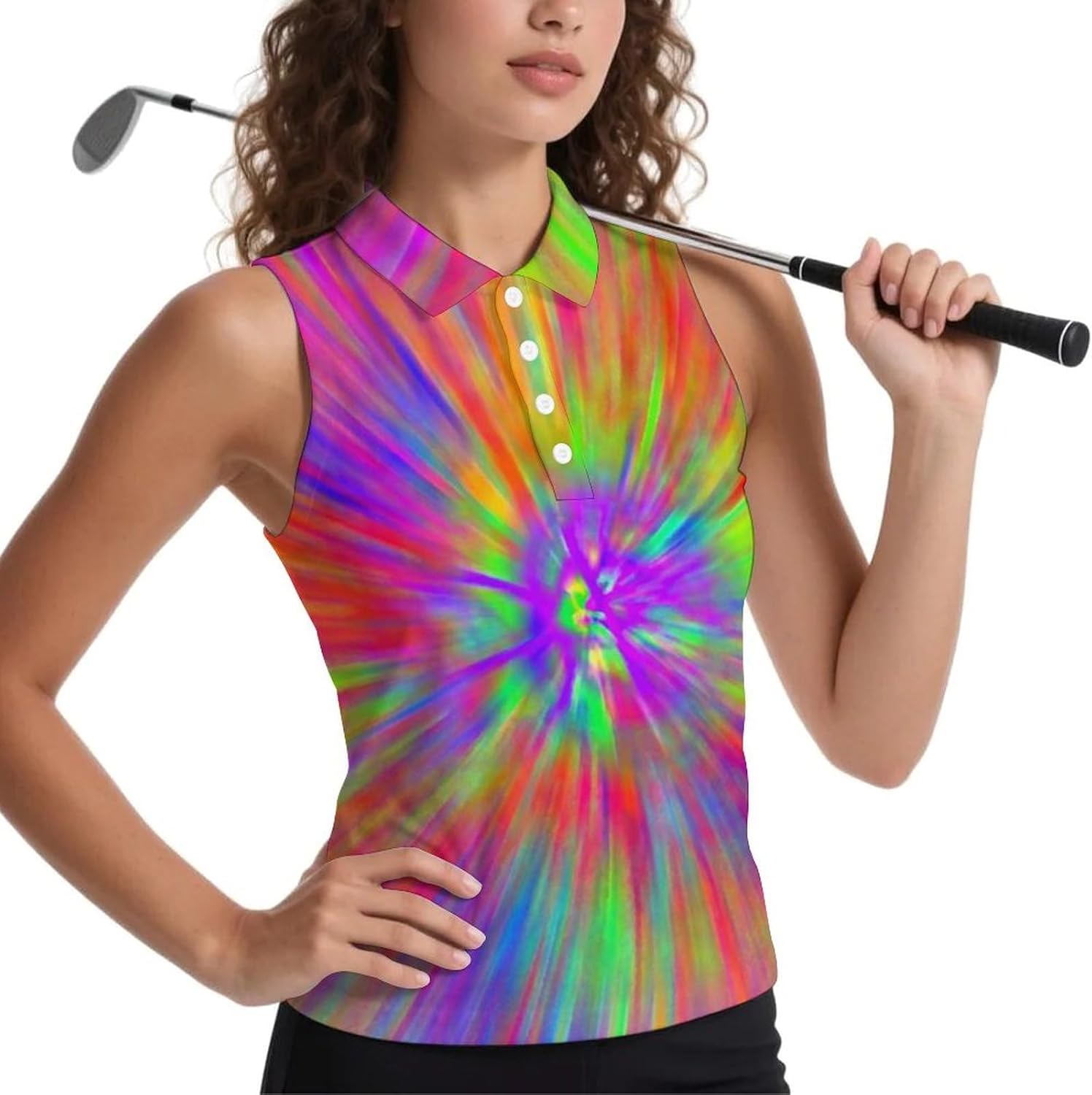 Tye Dye Patterns Women's Golf Shirt Sleeveless Polo Shirts Tank Tops Blouses Tennis T-Shirts Casual