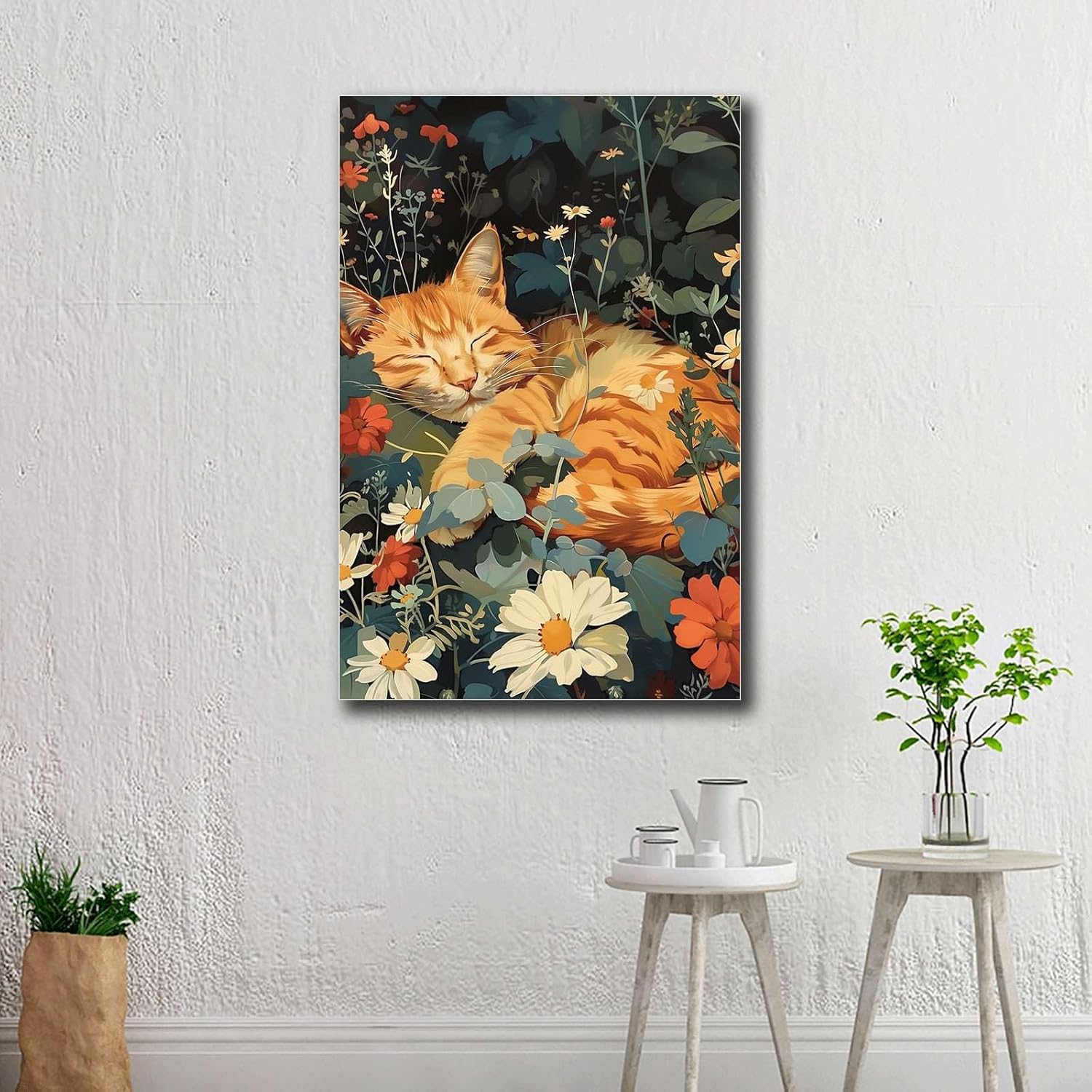 YX Tide Printed Canvas Painting Wall Art Orange Cat Sleeping Art Print Painting Living Room and Bedroom Home Decoration 8X12inch Wood Frame, Picture 6